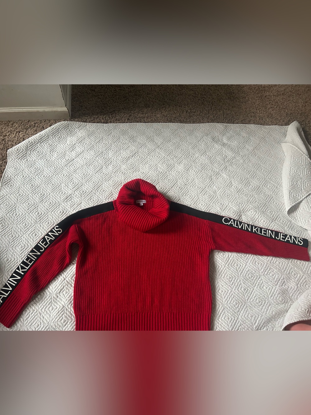 Calvin Klein Vibrant Red Ribbed Turtleneck Sweater
